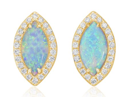 14K Yellow Gold Australian Opal Diamond Earrings Online Sale