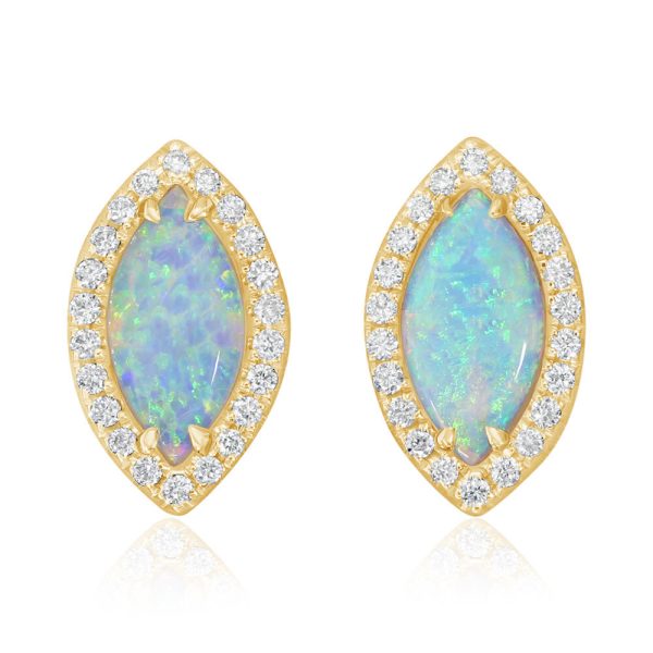 14K Yellow Gold Australian Opal Diamond Earrings Online Sale