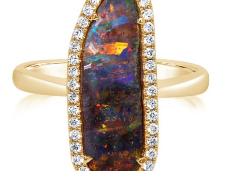 14K Yellow Gold Australian Boulder Opal Diamond Ring For Discount