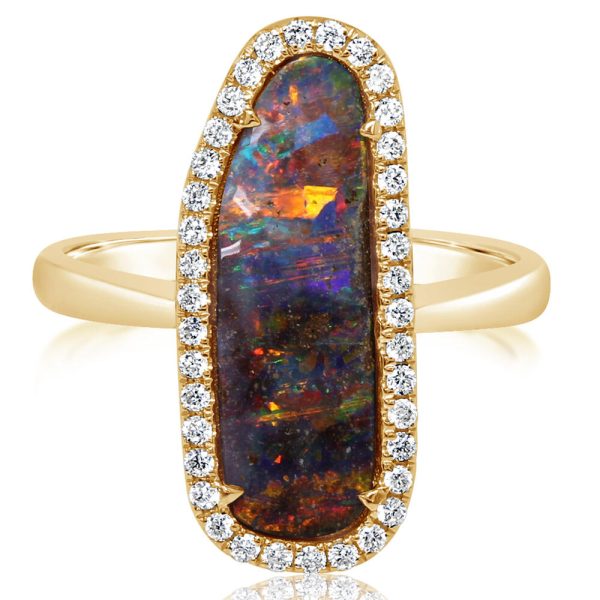 14K Yellow Gold Australian Boulder Opal Diamond Ring For Discount