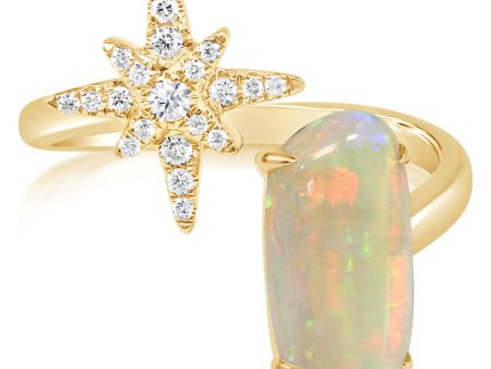 14K Yellow Gold Australian Opal Diamond Star Ring Online now