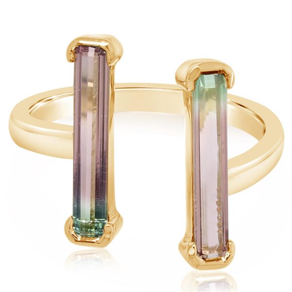 14K Yellow Gold Bi-Color Tourmaline Ring For Discount