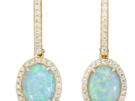 14K Yellow Gold Australian Opal Diamond Earrings Supply