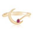 14K Yellow Gold Ruby Moon Ring Cheap