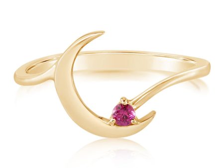 14K Yellow Gold Ruby Moon Ring Cheap