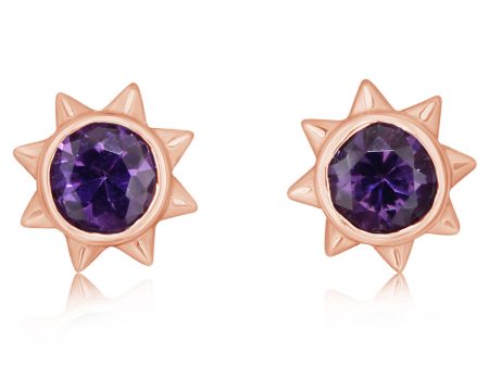 14K Rose Gold Amethyst Sun Earrings For Sale