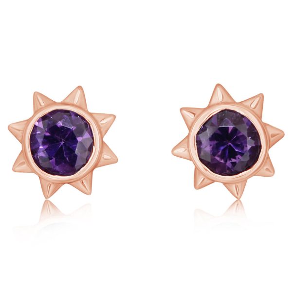 14K Rose Gold Amethyst Sun Earrings For Sale