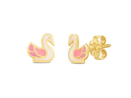 14K Gold Swan Studs For Sale