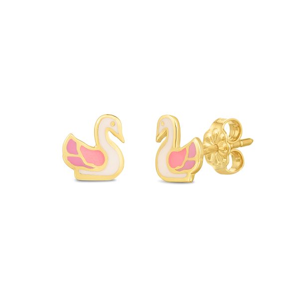 14K Gold Swan Studs For Sale