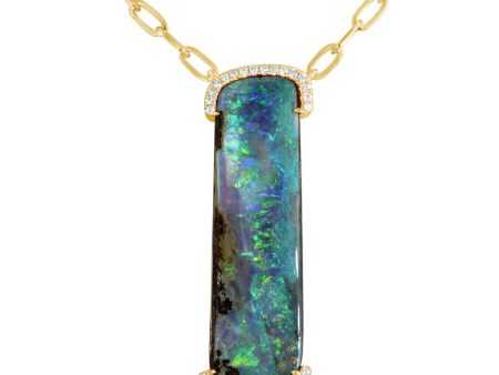 14K Yellow Gold Australian Boulder Opal Diamond Neckpiece Online now