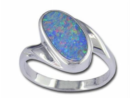 14K White Gold Australian Opal Doublet Ring For Sale