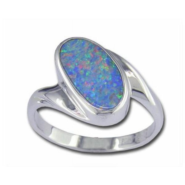 14K White Gold Australian Opal Doublet Ring For Sale