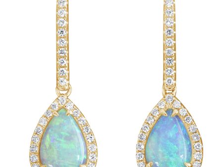 14K Yellow Gold Australian Opal Diamond Earrings Online Hot Sale