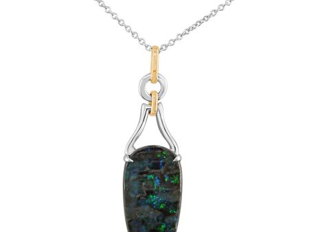 Sterling Silver  14K Yellow Gold Australian Boulder Opal Pendant Discount