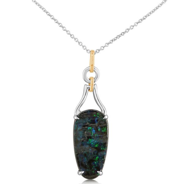 Sterling Silver  14K Yellow Gold Australian Boulder Opal Pendant Discount