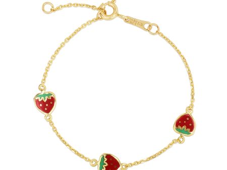 14K Gold Enamel Strawberry Bracelet For Cheap