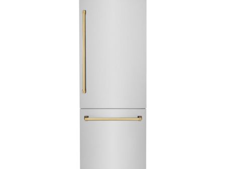 ZLINE Autograph Edition 30 in. 16.1 cu. ft. Built-In Bottom Freezer Refrigerator with Water Dispenser and Ice Maker in Stainless Steel with Polished Gold Accents (RBIVZ-304-30-G) For Discount