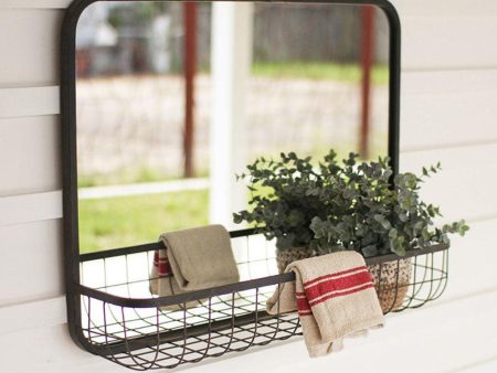 Kalalou Rectangle Mirror With Wire Basket Shelf Supply