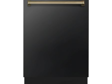 ZLINE Autograph Edition 18 in. Tallac Series 3rd Rack Top Control Built-In Dishwasher in Black Stainless Steel with Champagne Bronze Handle, 51dBa (DWVZ-BS-18-CB) For Cheap