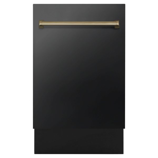 ZLINE Autograph Edition 18 in. Tallac Series 3rd Rack Top Control Built-In Dishwasher in Black Stainless Steel with Champagne Bronze Handle, 51dBa (DWVZ-BS-18-CB) For Cheap