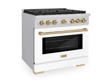 ZLINE Autograph Edition 36 in. 5.2 cu. ft. Paramount Gas Range with 6 Burner Cooktop and Convection Gas Oven in Stainless Steel with White Matte Door and Champagne Bronze Accents (SGRZ-WM-36-CB) on Sale