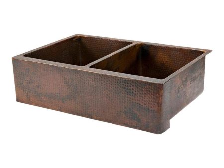 Premier Copper 33 in. Hammered Copper Apron Front 50 50 Double Basin Kitchen Sink (KA50DB33229) Supply