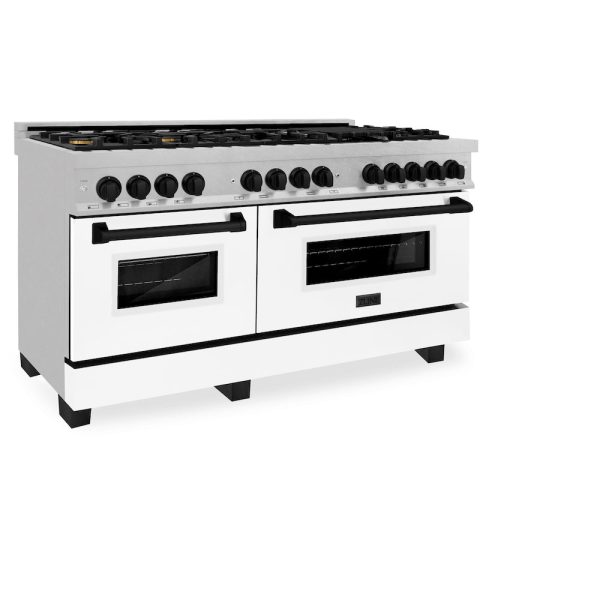 ZLINE Autograph Edition 60 in. 7.4 cu. ft. Legacy Dual Fuel Range with 9 Burner Gas Cooktop and 2 Electric Convection Ovens in DuraSnow® Stainless Steel with White Matte Doors and Matte Black Accents (RASZ-WM-60-MB) Online