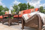 La-Z-Boy Outdoor Sawyer 6 Piece Resin Wicker Patio Furniture Conversation Set (Grenadine Orange) with All Weather Sunbrella Cushions Fashion