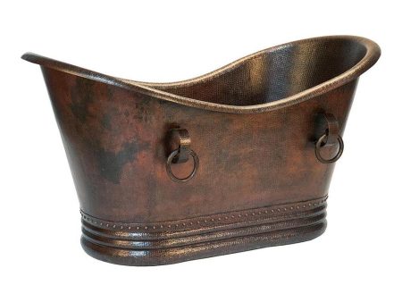 Premier Copper 60 in. Hammered Copper Double Slipper Bathtub With Rings (BTDR60DB) For Cheap