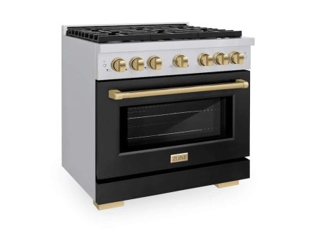 ZLINE Autograph Edition 36 in. 5.2 cu. ft. Paramount Gas Range with 6 Burner Cooktop and Convection Gas Oven in Stainless Steel with Black Matte Door and Champagne Bronze Accents (SGRZ-BLM-36-CB) Supply