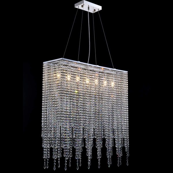 7PM Modern Rectangle Island Crystal Chandelier Pendant Lamp Light Fixture 7 Lights Required for Dining Room Kitchen Flush Mount L32  x W9.5  x H32  Cheap