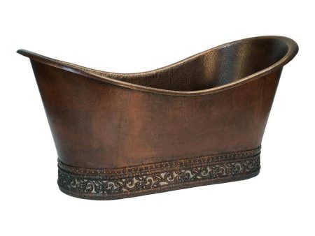 Premier Copper 67 in. Hammered Copper Double Slipper Bathtub with Scroll Base and Nickel Inlay (BTN67DB) Online