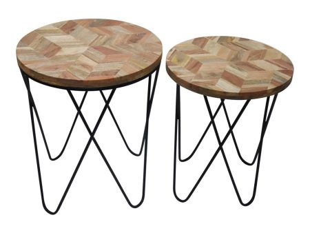 Sagebrook Home Set of 2 Metal and Wood 19 21 in. Side Tables For Sale