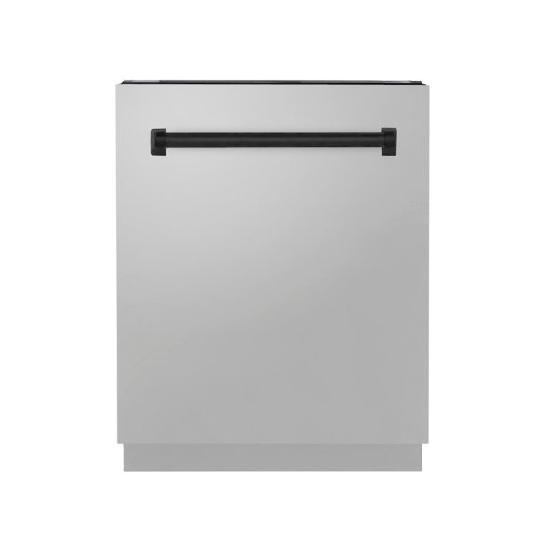 ZLINE Autograph Edition 24 in. Tallac Series 3rd Rack Top Control Built-In Tall Tub Dishwasher in Stainless Steel with Matte Black Handle, 51dBa (DWVZ-304-24-MB) Hot on Sale