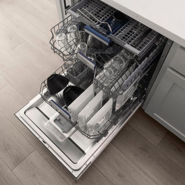 ZLINE Autograph Edition 24 in. Tallac Series 3rd Rack Top Control Built-In Tall Tub Dishwasher in Stainless Steel with Matte Black Handle, 51dBa (DWVZ-304-24-MB) Hot on Sale