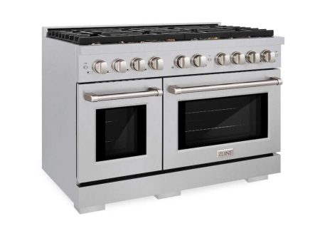 ZLINE 48 in. 6.7 cu. ft. Paramount Double Oven Gas Range in DuraSnow® Stainless Steel with 8 Brass Burners (SGRS-BR-48) Cheap