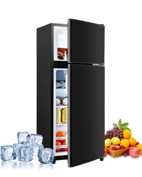 Mini Fridge with Freezer, 3.5 Cu.Ft Compact Refrigerator with Freezer, 7-level Thermostat & Removable Partition, Low-noise 2 Door Small Fridge for Office, Room, Rv, Corner, Black on Sale