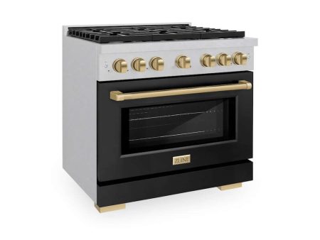 ZLINE Autograph Edition 36 in. 5.2 cu. ft. Paramount Gas Range with 6 Burner Cooktop and Convection Gas Oven in DuraSnow® Stainless Steel with Black Matte Door and Champagne Bronze Accents (SGRSZ-BLM-36-CB) For Cheap