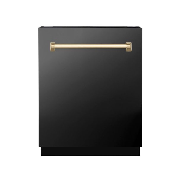 ZLINE Autograph Edition 24 in. Tallac Series 3rd Rack Top Control Built-In Tall Tub Dishwasher in Black Stainless Steel with Champagne Bronze Handle, 51dBa (DWVZ-BS-24-CB) Sale