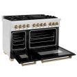 ZLINE Autograph Edition 48 in. 6.0 cu. ft. Legacy Dual Fuel Range with 7 Burner Gas Cooktop and 2 Electric Ovens in DuraSnow® Stainless Steel with Black Matte Doors and Champagne Bronze Accents (RASZ-BLM-48-CB) Online Sale