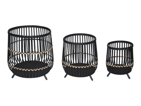 Sagebrook Home Set of 3 10 14 17 in. Bamboo Footed Planters in Black on Sale