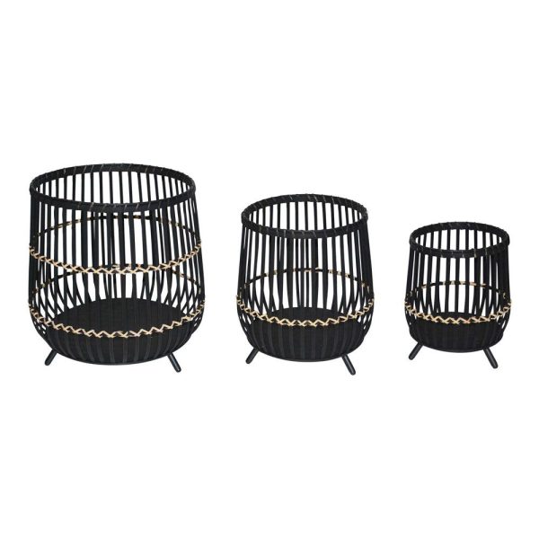 Sagebrook Home Set of 3 10 14 17 in. Bamboo Footed Planters in Black on Sale