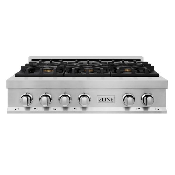 ZLINE 36 in. Legacy Gas Rangetop with 6 Brass Burners and Porcelain Cooktop in Stainless Steel with Griddle (RT-BR-GR-36) on Sale