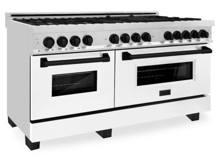 ZLINE Autograph Edition 60 in. 7.4 cu. ft. Legacy Dual Fuel Range with 9 Burner Gas Cooktop and 2 Electric Convection Ovens in Stainless Steel with White Matte Doors and Matte Black Accents (RAZ-WM-60-MB) Supply