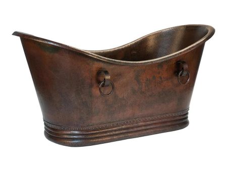 Premier Copper 72 in. Hammered Copper Double Slipper Bathtub With Rings (BTDR72DB) For Sale