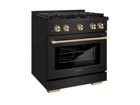 ZLINE Autograph Edition 30 in. 4.2 cu. ft. Paramount Gas Range with 4 Burner Cooktop and Convection Gas Oven in Black Stainless Steel and Champagne Bronze Accents (SGRBZ-30-CB) Online Sale