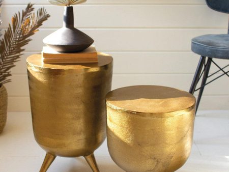 Kalalou Set Of Two Antique Brass Aluminium Drum Tables Discount