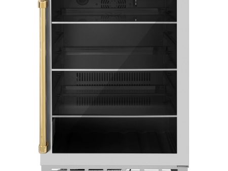 ZLINE Autograph Edition 24 in. Monument 154 Can Beverage Fridge in Stainless Steel with Polished Gold Accents (RBVZ-US-24-G) Sale