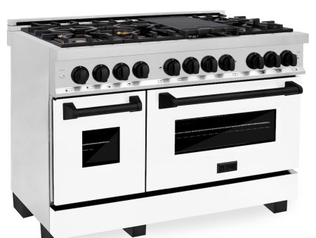 ZLINE Autograph Edition 48 in. 6.0 cu. ft. Legacy Dual Fuel Range with 7 Burner Gas Cooktop and 2 Electric Ovens in Stainless Steel with White Matte Doors and Matte Black Accents (RAZ-WM-48-MB) For Sale