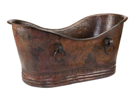 Premier Copper 67 in. Hammered Copper Double Slipper Bathtub With Rings (BTDR67DB) Sale